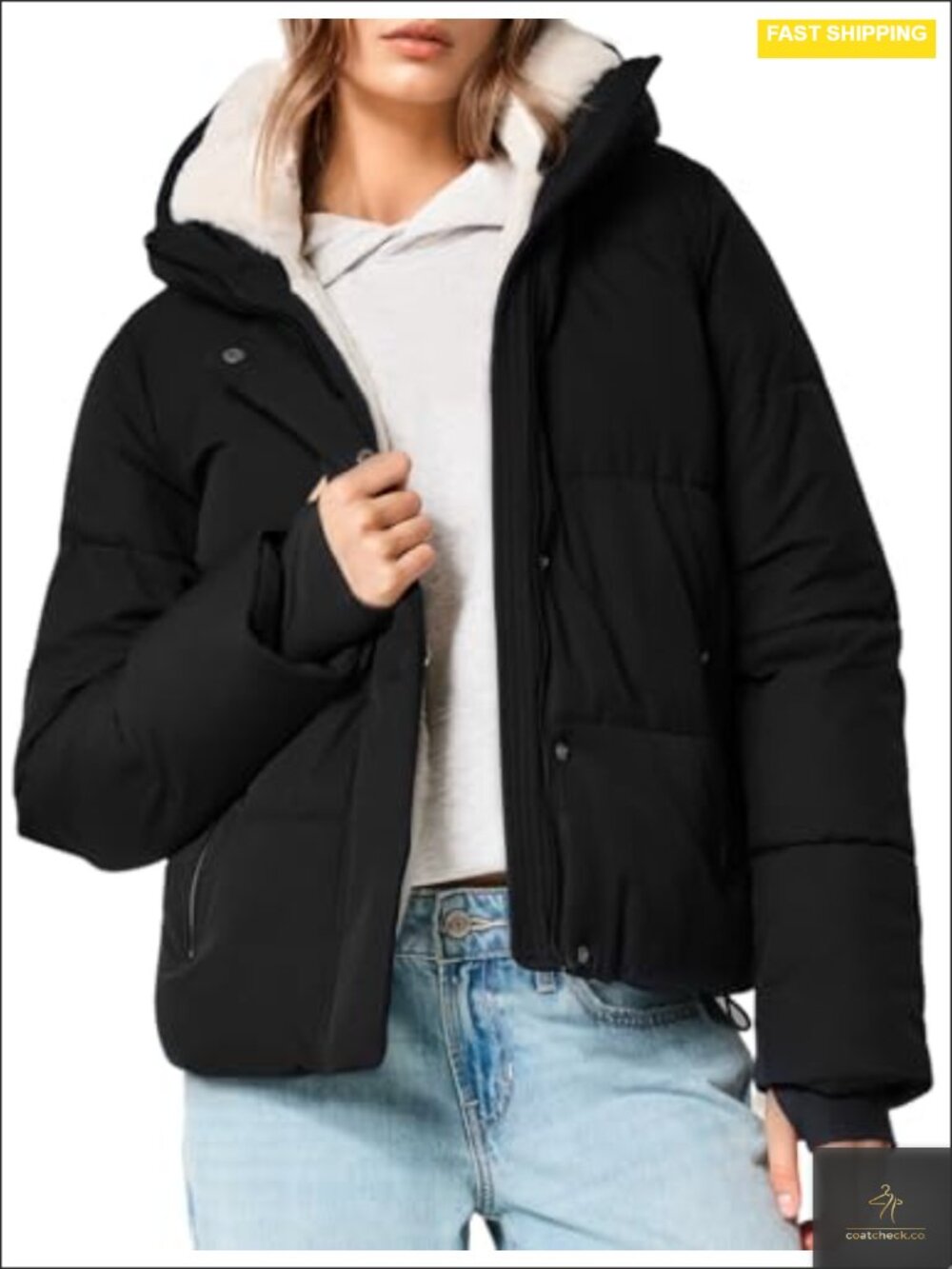 Women's Cropped Puffer Jacket Fur Lined Winter Coat